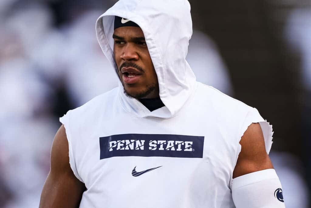 STATE COLLEGE, PA - DECEMBER 21: Abdul Carter #11 of the Penn State Nittany Lions looks on before the game against the Southern Methodist Mustangs at Beaver Stadium on December 21, 2024 in State College, Pennsylvania.