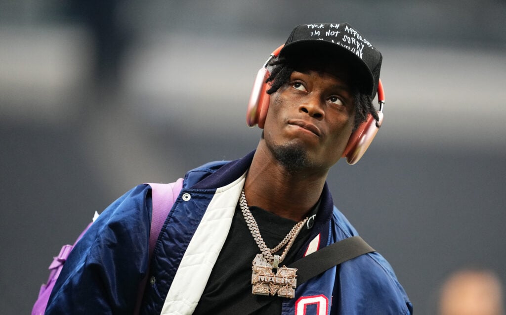 LAS VEGAS, NEVADA - SEPTEMBER 24: George Pickens #14 of the Pittsburgh Steelers arrives to the stadium prior to the game against the Las Vegas Raiders at Allegiant Stadium on September 24, 2023 in Las Vegas, Nevada.