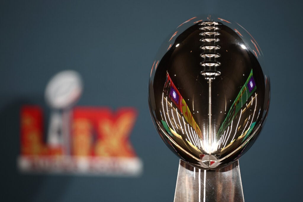 NEW ORLEANS, LOUISIANA - FEBRUARY 03: The Vince Lombardi Trophy is seen before NFL Commissioner Roger Goodell's Super Bowl Press Conference ahead of Super Bowl LIX at Caesars Superdome on February 03, 2025 in New Orleans, Louisiana.