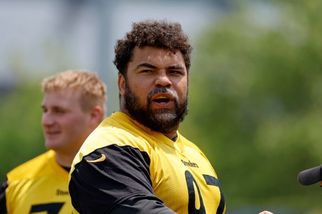 PITTSBURGH, PENNSYLVANIA - JUNE 10: Cameron Heyward #97 of the Pittsburgh Steelers in action during Minicamp at UPMC Rooney Sports Complex on June 10, 2025 in Pittsburgh, Pennsylvania.