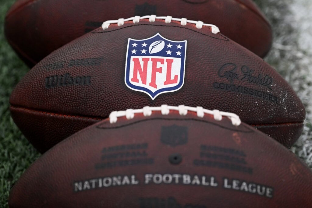 CLEVELAND, OHIO - AUGUST 23: A view of an official Wilson NFL football prior to an NFL Preseason 2025 game between the Los Angeles Rams and the Cleveland Browns at Huntington Bank Field on August 23, 2025 in Cleveland, Ohio.