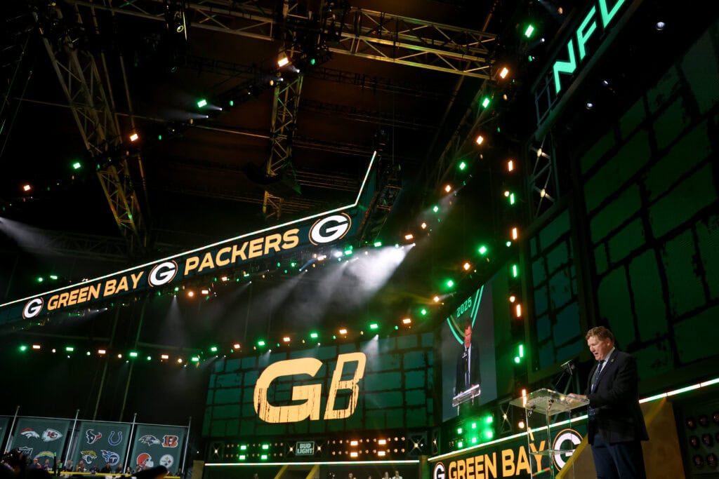 GREEN BAY, WISCONSIN - APRIL 24: President and CEO of the Green Bay Packers Mark Murphy speaks during the first round of the 2025 NFL Draft at Lambeau Field on April 24, 2025 in Green Bay, Wisconsin.